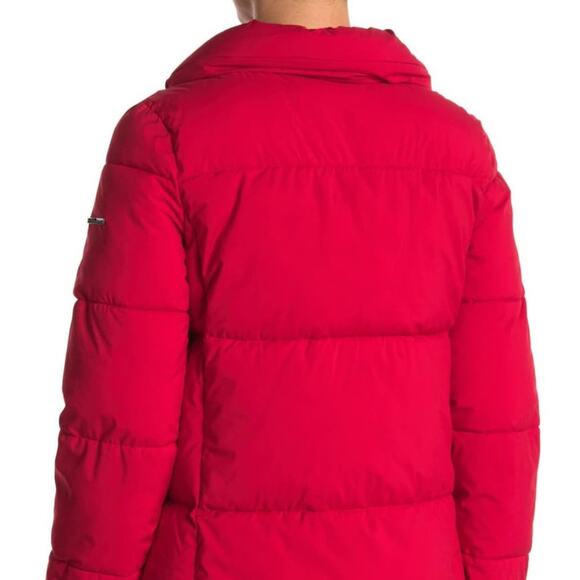 BCBG Red Short Eco Fill Boxy Hoodie Hooded Puffer Jacket ~ size XS, NEW - Picture 2 of 7